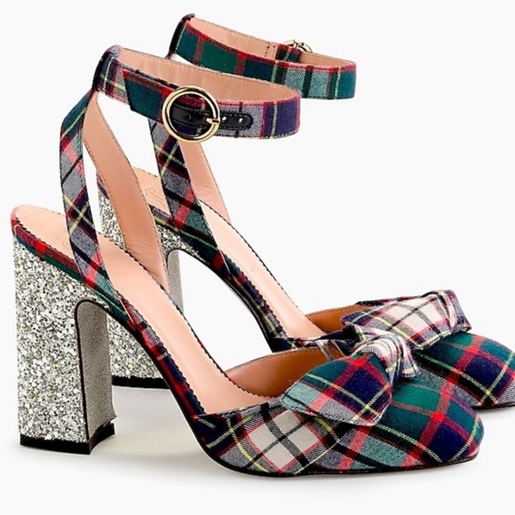 J. Crew Shoes - 🪲 RARE J. Crew Harlow Plaid and Glitter Heels Plaid Festive holiday 10.5